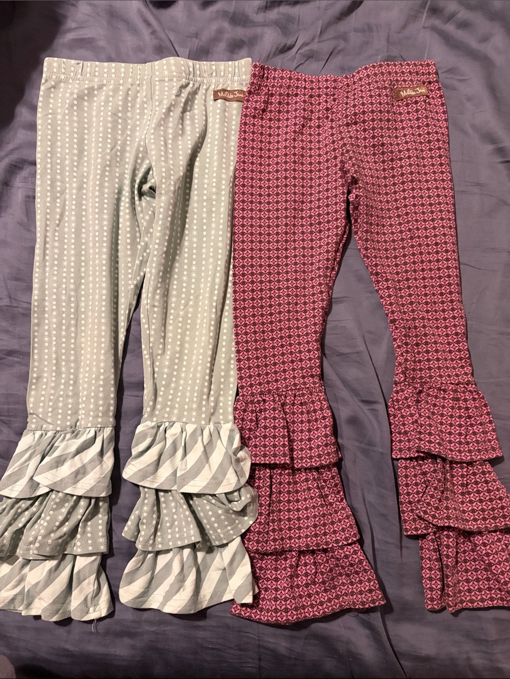 Matilda Jane Girls' Pink Patterned & Light teal Ruffle Hem Leggings